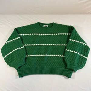 Kate Kasin Green and White Striped Sweater Medium